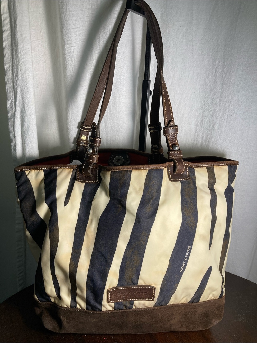 Dooney & Bourke Stripe Print Tote with Brown  Trim
